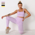 New High Quality Women Yoga Suit Straight Neck Ribbed Knit Set Crop Workout Outfit Stretchy Casual Sport Wear